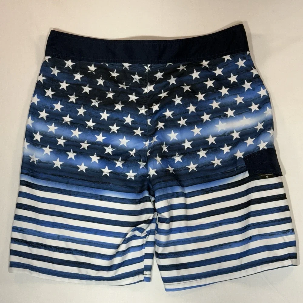 Ocean Current Men's Shorts 36W x 9.5 Inseam Blue American Flag Stars‎ Patriotic